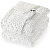 STARBEDIA Waffle Heated Throw Blanket, Machine Washable Electric Blankets Fast Heating with LCD Controller, 6 Heat Levels & 1-4H Time Settings, ETL Certified Heat Throw for Couch, White, 50" x 60"