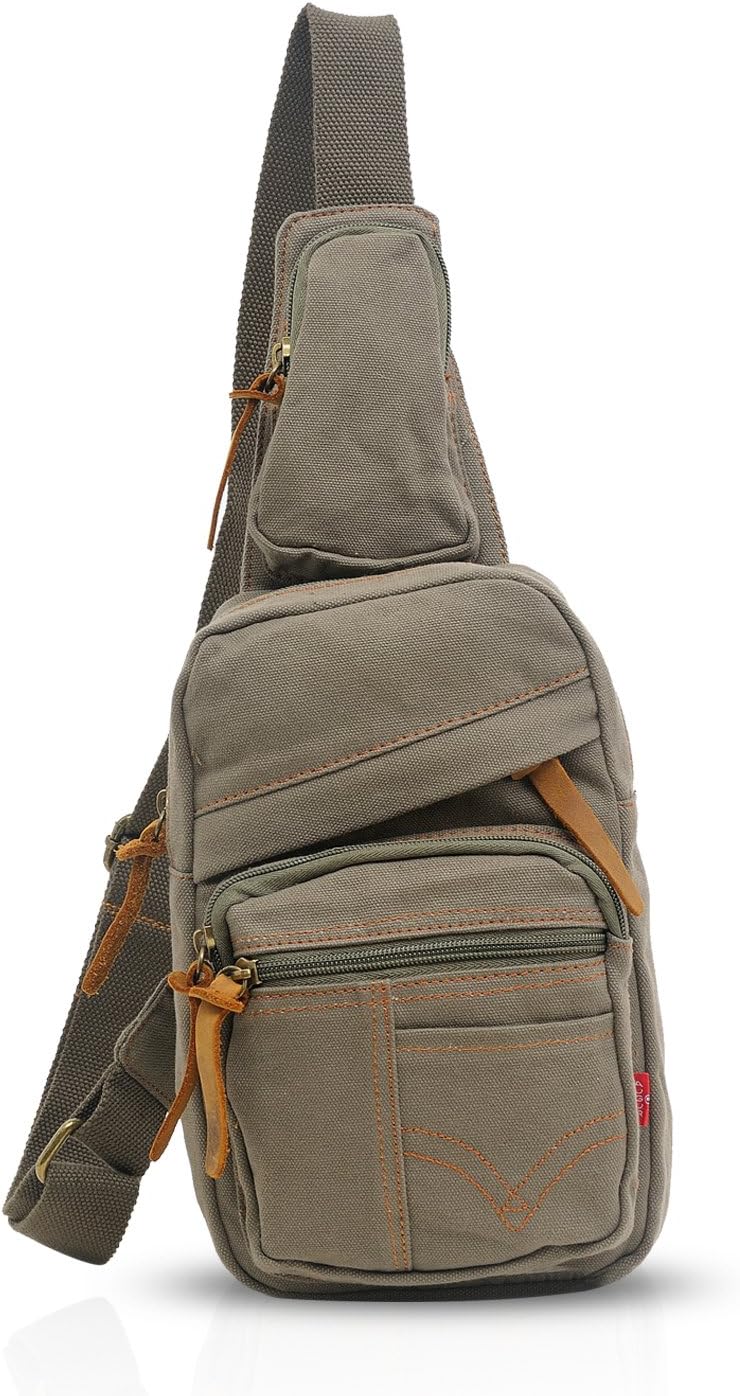 FANDARE Sling Bag Shoulder Bag School Travel Messenger Chest Bag Backpacks Chest Bag Men Women Canvas, Green Army, L, Leisure Backpack