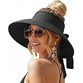 AlturaGo Sun Visor Hat for Women Wide Brim Ponytail Straw Hat UV UPF Summer Beach Vacation Packable Foldable Travel