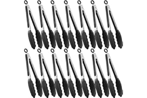 LAATSE 14Pcs Black Kitchen Tongs, Tongs for Cooking with Silicone Tips 7Inch Serving Tongs Stainless Steel Locking Kitchen Tongs BBQ Grilling Tong for Salad, Grilling, Frying and Cooking