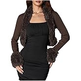 MakeMeChic Women's Faux Fur Open Front Coat Valentines Fuzzy Long Sleeve Crop Jacket Outerwear