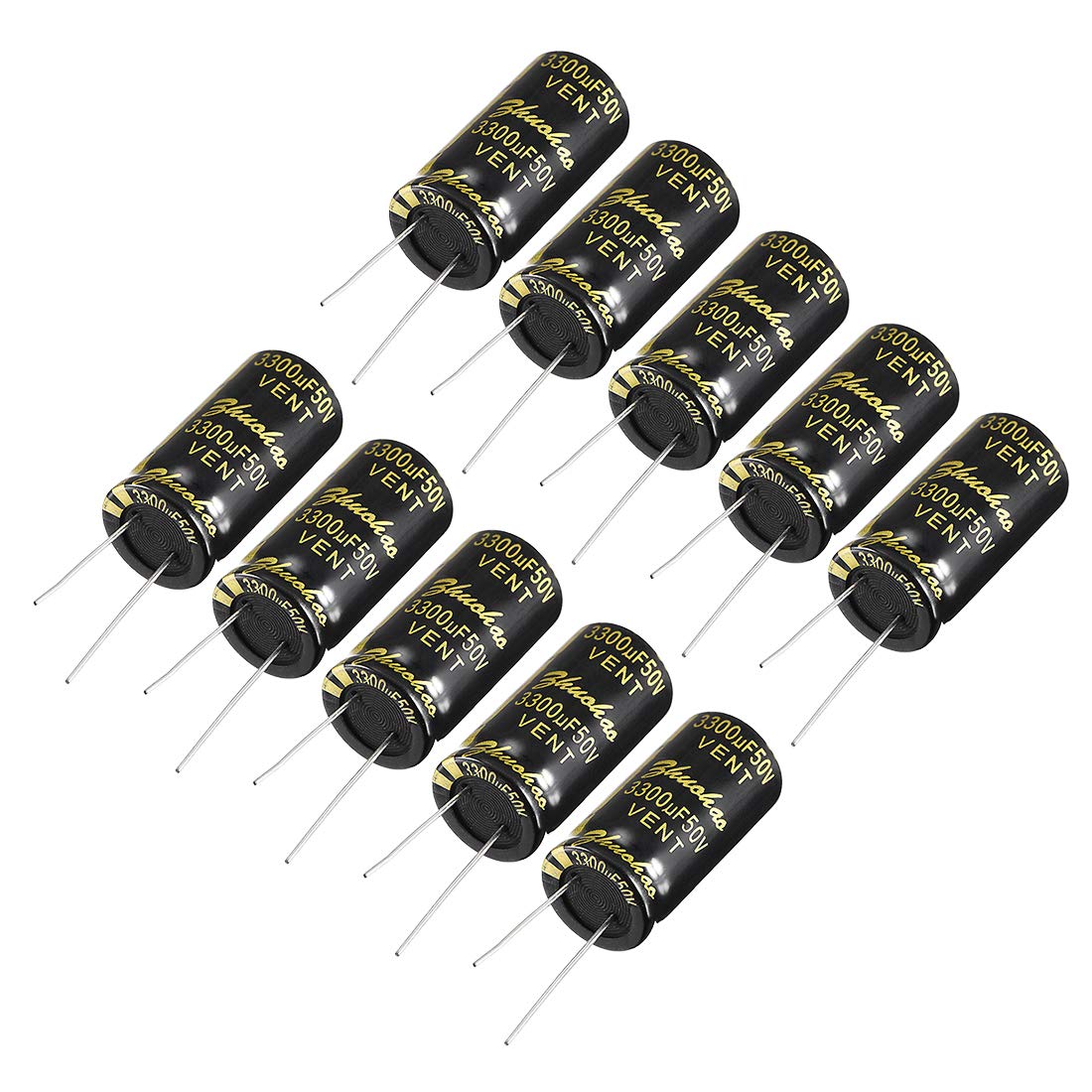 sourcing map Aluminum Radial Electrolytic Capacitor with 3300uF 50V 105 Celsius Life 2000H 18 x 36 mm Black 10pcs