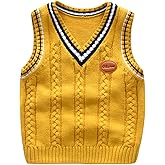 Achiyi Boys Sweater Vest Cable Knit V-Neck Knitted Uniform Toddler Kids Girls Clothes Dress Vests