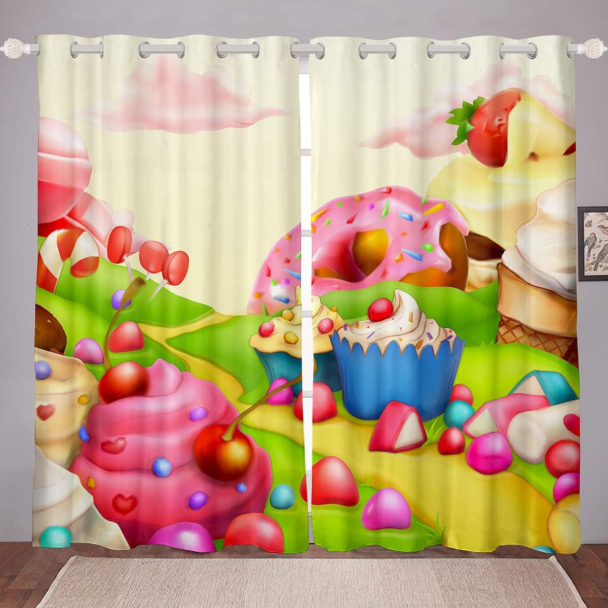 Tbrand Girls Cute Donuts Curtains Whimsical Dessert Print Window