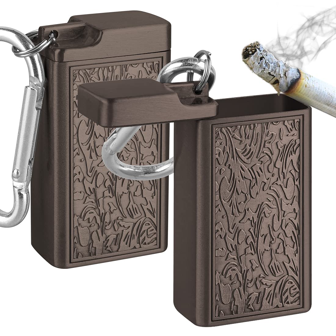 Linkidea 2 Pack Metal Ashtray with Lid, Small Outdoor Portable Cigarettes Cigars Ashtray for Travelling, Camping, Picnic, Indoor Auto, Home, Sand, Car, Patio (Brown)