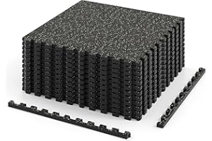 Tangkula 0.79" Thick Rubber Top Exercise Equipment Mats 48 Sq Ft, 12 Tiles Foam Interlocking Floor Tiles with Boarders, Non-S