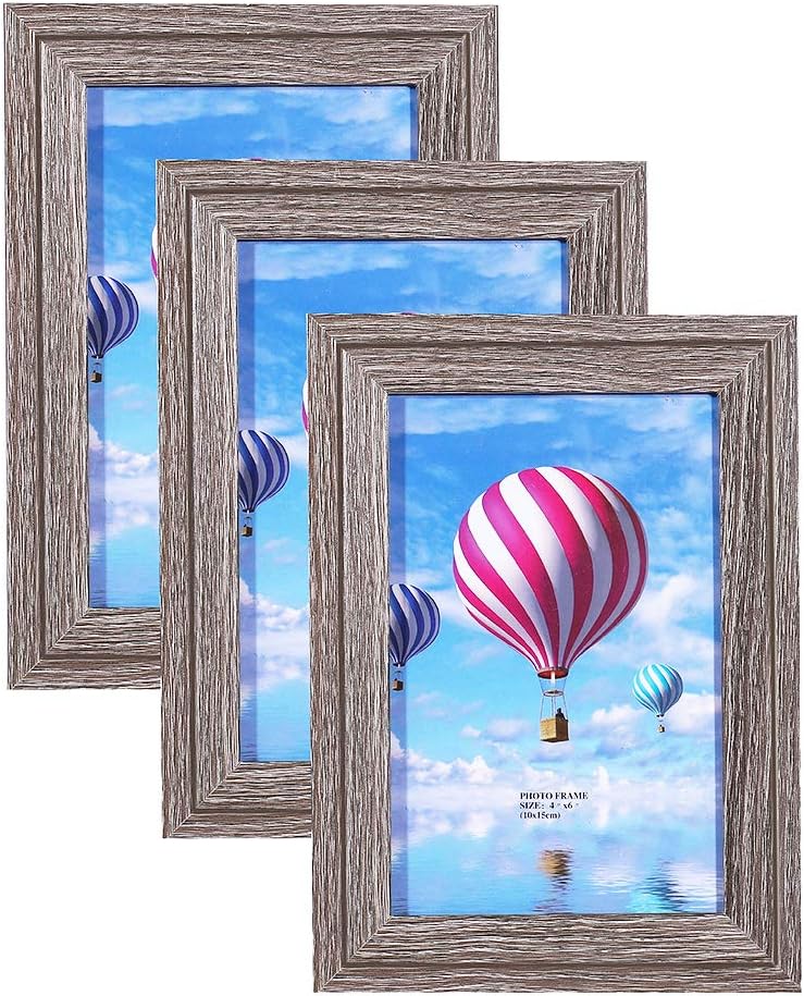 Metrekey 4x6 Photo Frames with Glass 3 Pack Vintage Driftwood Picture Frame for Table Display and Wall Mounting