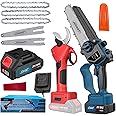 2 in 1 Electric Pruning Shears & Chainsaw,Electric Pruner for 1.2 inch Tree Trimming, 6 inch Battery Saw with 20V 4.0Ah Battery, Garden Power Tools for Tree Branches,Courtyard, Household