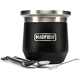 MADFLOW Yerba Mate Cup. Stainless Steel Mate Cup with 2 Bombillas. Double Wall Vacuum Insulated Yerba Mate Gourd. Unique Mate Cup And Bombilla Set