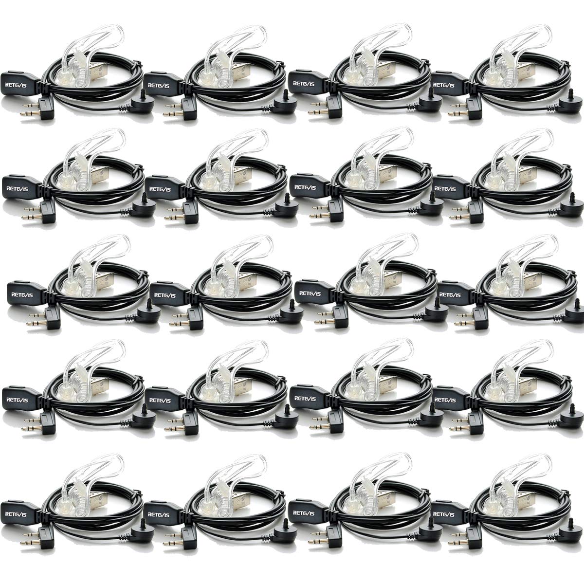 Retevis Walkie Talkie Earpiece with Mic Radio Headset 2 Pin Covert Acoustic Tube Compatible RT24 RT27 RT668 RT622 eSynic Baofeng UV-5R BF-888S KENWOOD Two Way Radio Headphones (20pcs)