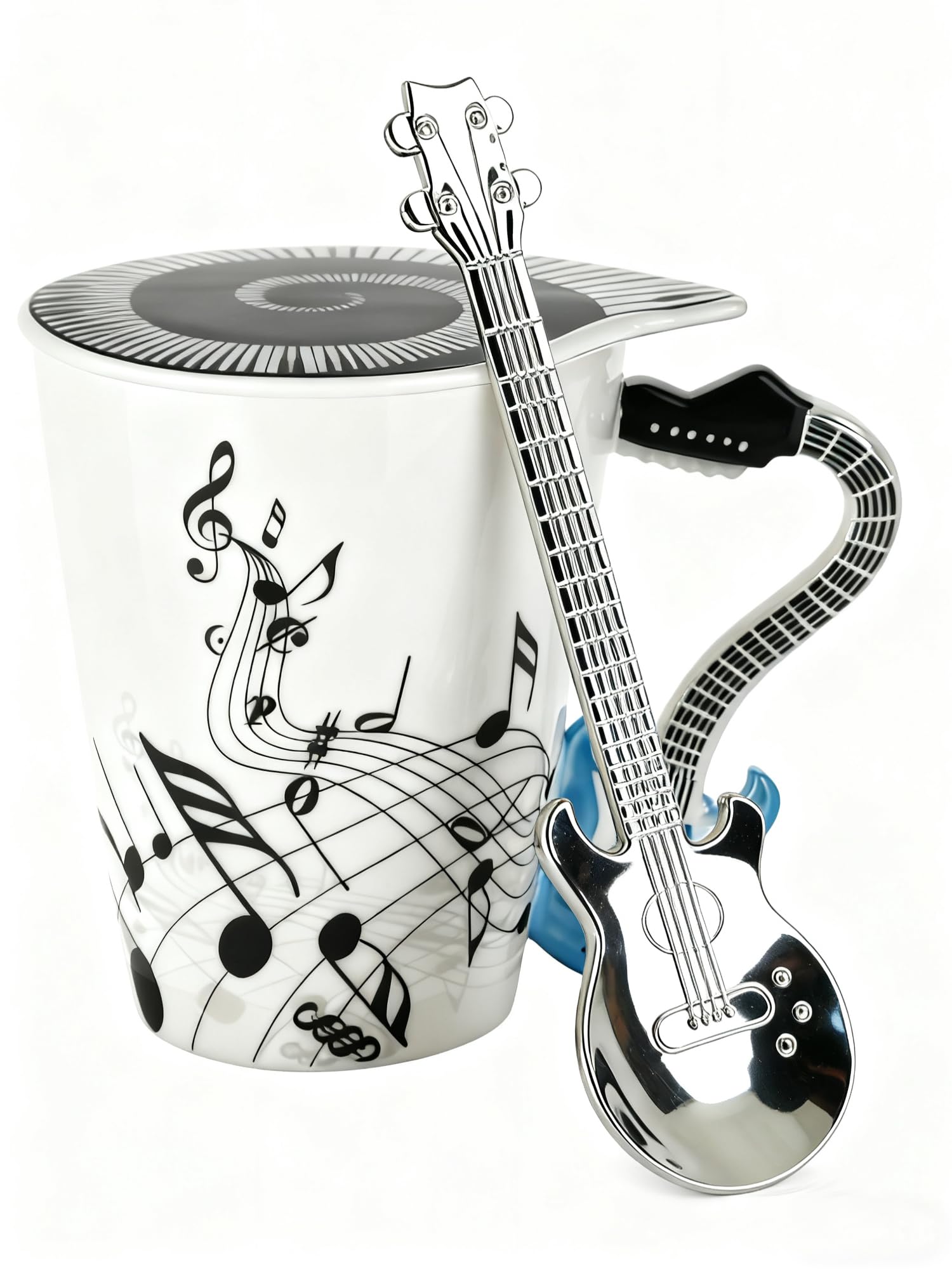 Photo 1 of 14 Oz Guitar Novelty Mug Unique Musical Gift Coffee Cup with Cool Music Themed Lid,Blue Guitar Handle and Spoon,Musician Gift,Music Coffee Mug Christmas Birthday Gifts for Men Women,Teacher