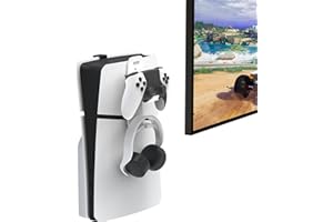 EJGAME Steel Wall Mount Bracket Compatible with PS5 Slim, Stable Metal Wall Hanging Stand for PS5 Slim with Controller Holder & Headphone Hanger,Black