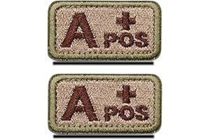 Bundle 2 Pack 2"x1" Tactical Blood Type A+ Positive POS Hook and Loop Patch Embroidered Morale Military Badge Emblem for Outd