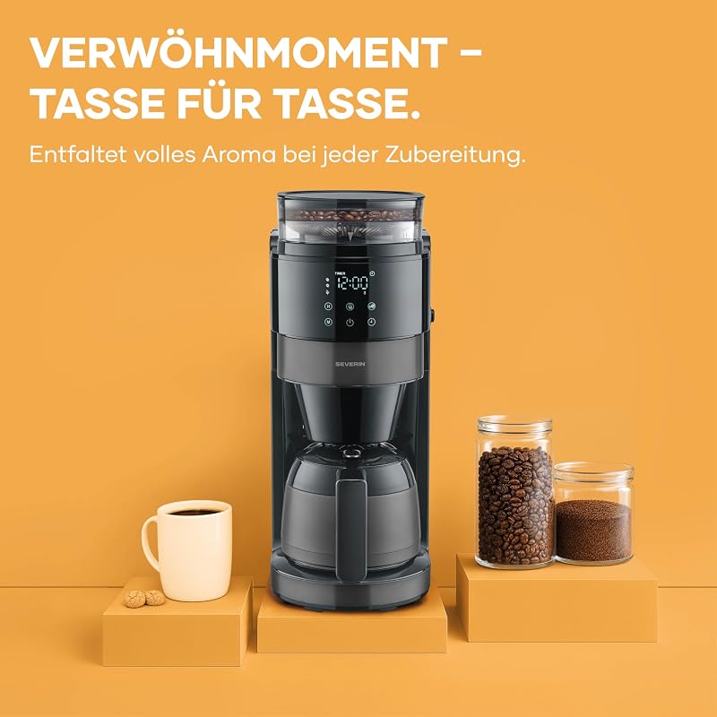 Filter-Kaffeemaschine, Thermokanne, Mahlwerk, bis zu 8 Tassen, 1L — Foto 4 von 8