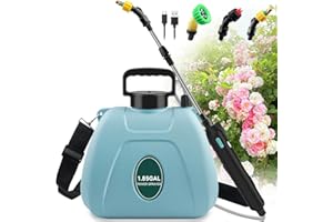 AKJBL 1.85 Gallon/7L Battery Powered Garden Sprayer,Portable Electric Sprayer with 3 Mist Nozzles, Electric Sprayer with USB Rechargeable Handle with Adjustable Shoulder Strap for Lawn,Garden