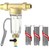Purevua PSF1 Spin-Down Sediment Filter with 1" MNPT &amp; 3/4" FNPT Dual Thread | Includes 3/4" MNPT Adapter, 40/100/200 Micron Stainless Steel Mesh, Whole House Pre-Filter for Well Water &amp; City Water