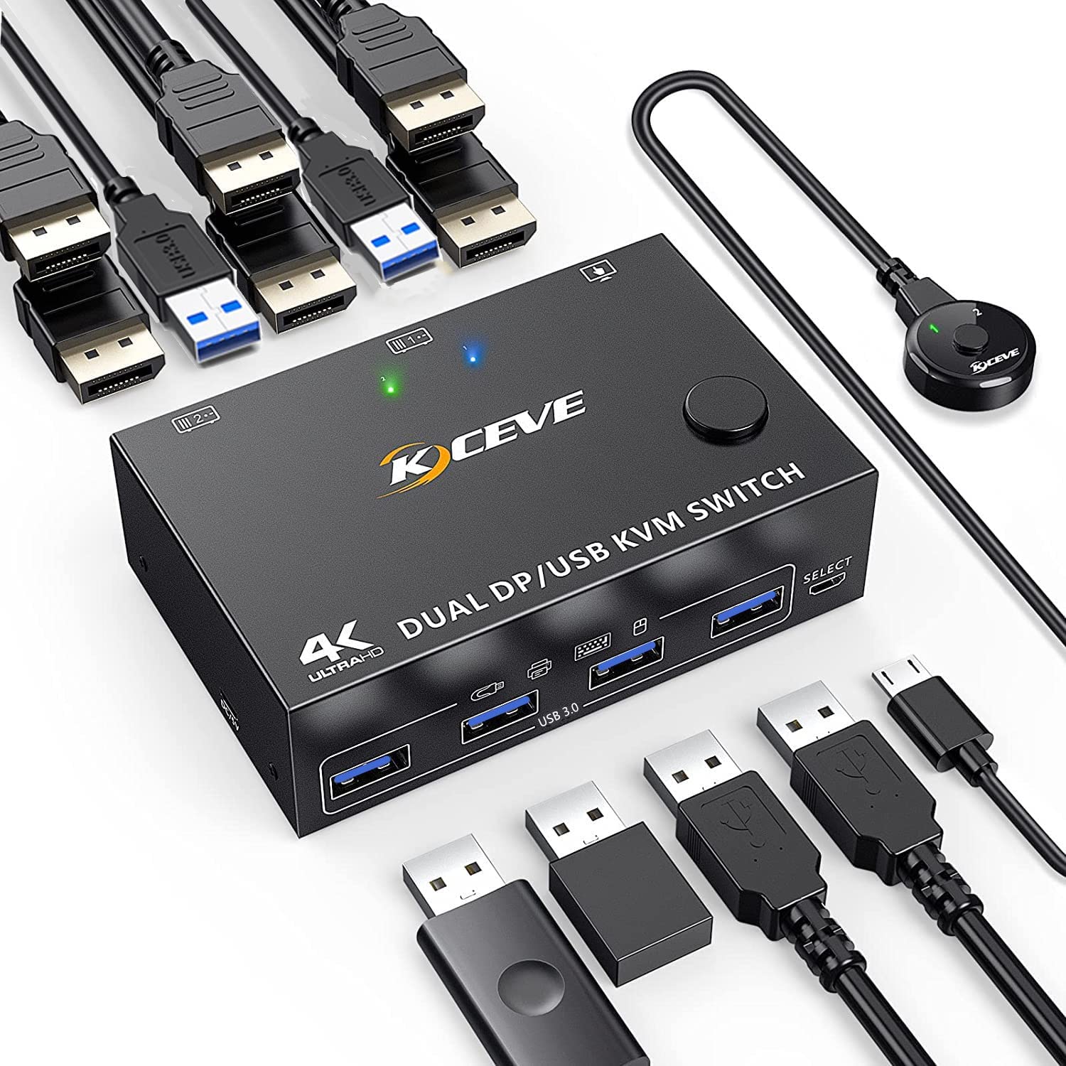 Displayport KVM Switch 2 Monitors 2 Computers, 8K@60Hz 4K@120Hz DP USB 3.0 KVM Switcher for 2 Computers Share 1 Monitor and 4 USB 2.0 Port, Supports Copy and Extend Modes, with Desktop Controller