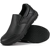 Jacata Non Slip Black Work Shoes for Men Food Service Mens Water Slip Resistant Leather Slip on Chef Walking Shoes for Restaurant Kitchen Sneakers
