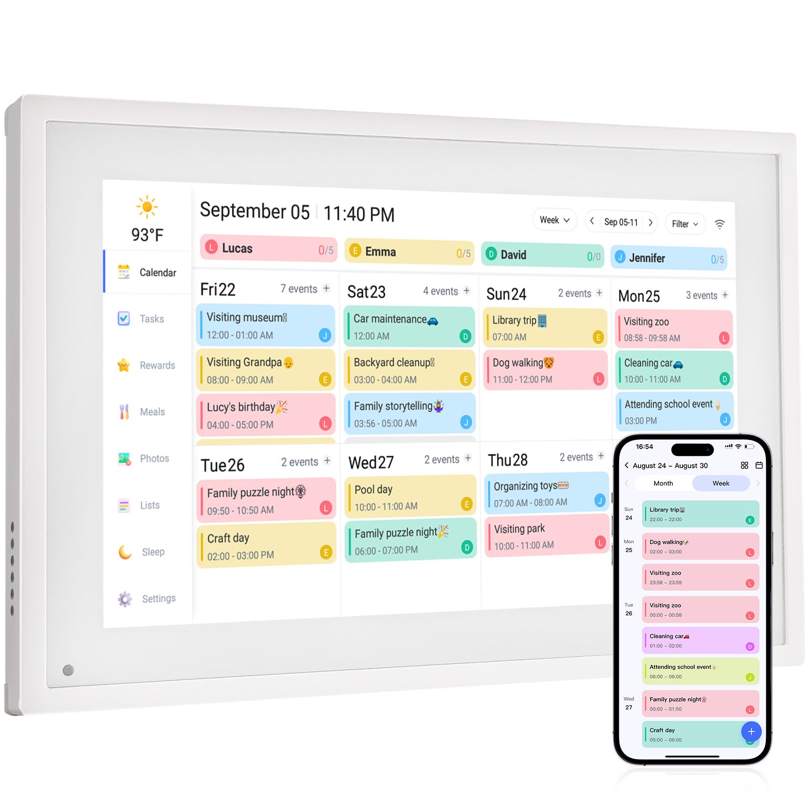 Digital Calendar Chore Chart –Touchscreen Interactive Digital Planner Display- Wifi Smart Planner w/LCD Display, Task Scheduling & Reward Tracker- Smart Display for Family Schedules Image