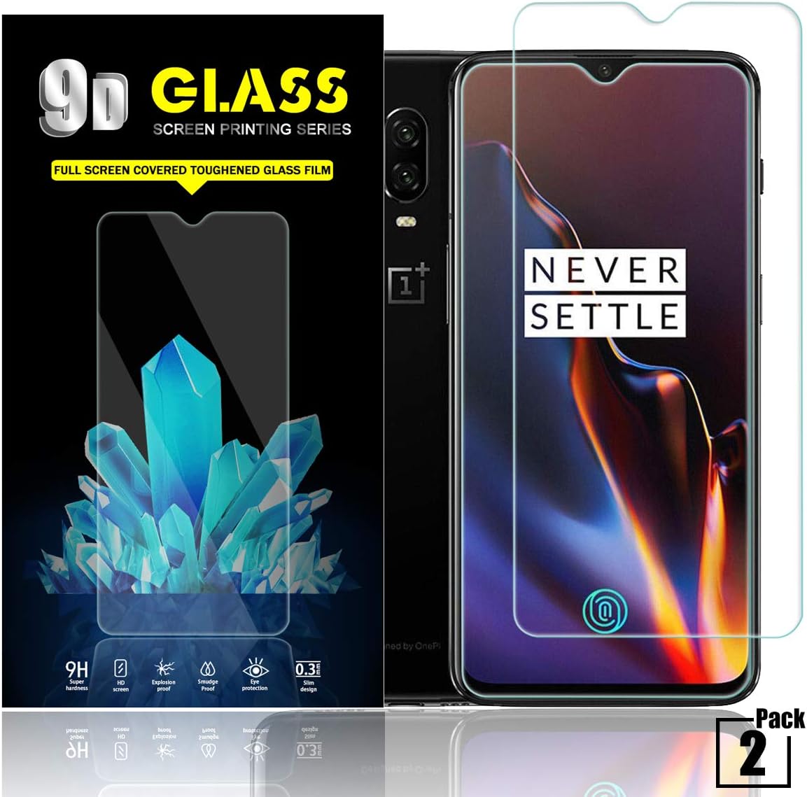 YEYEBF Oneplus 6T Screen Protector, [2 Pack] Tempered Glass Screen Protector for Oneplus 6T [HD-Clear][3D Touch][Anti-Glare][Bubble-Free][Anti-Scratch]