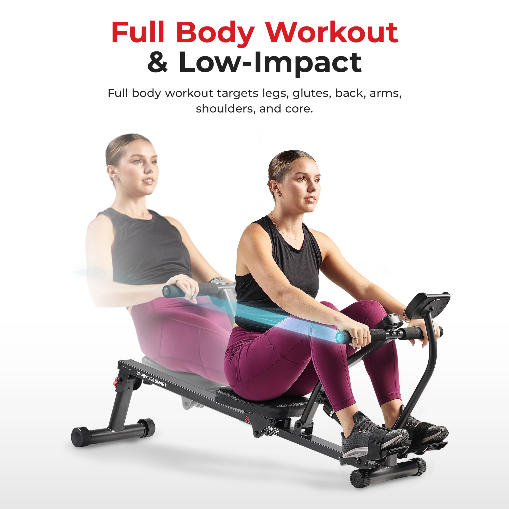 Sunny Health & Fitness Compact Adjustable Rowing Machine with 12 Levels of Resistance for Complete Body Workouts and Optional Free SunnyFit App Enhanced Connectivity