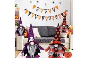 2Pcs Halloween Gnomes Spider Plush Decor with Black Witch Cloak Hat Halloween Table Decorations Gifts Fall Gnomes Ornaments (
