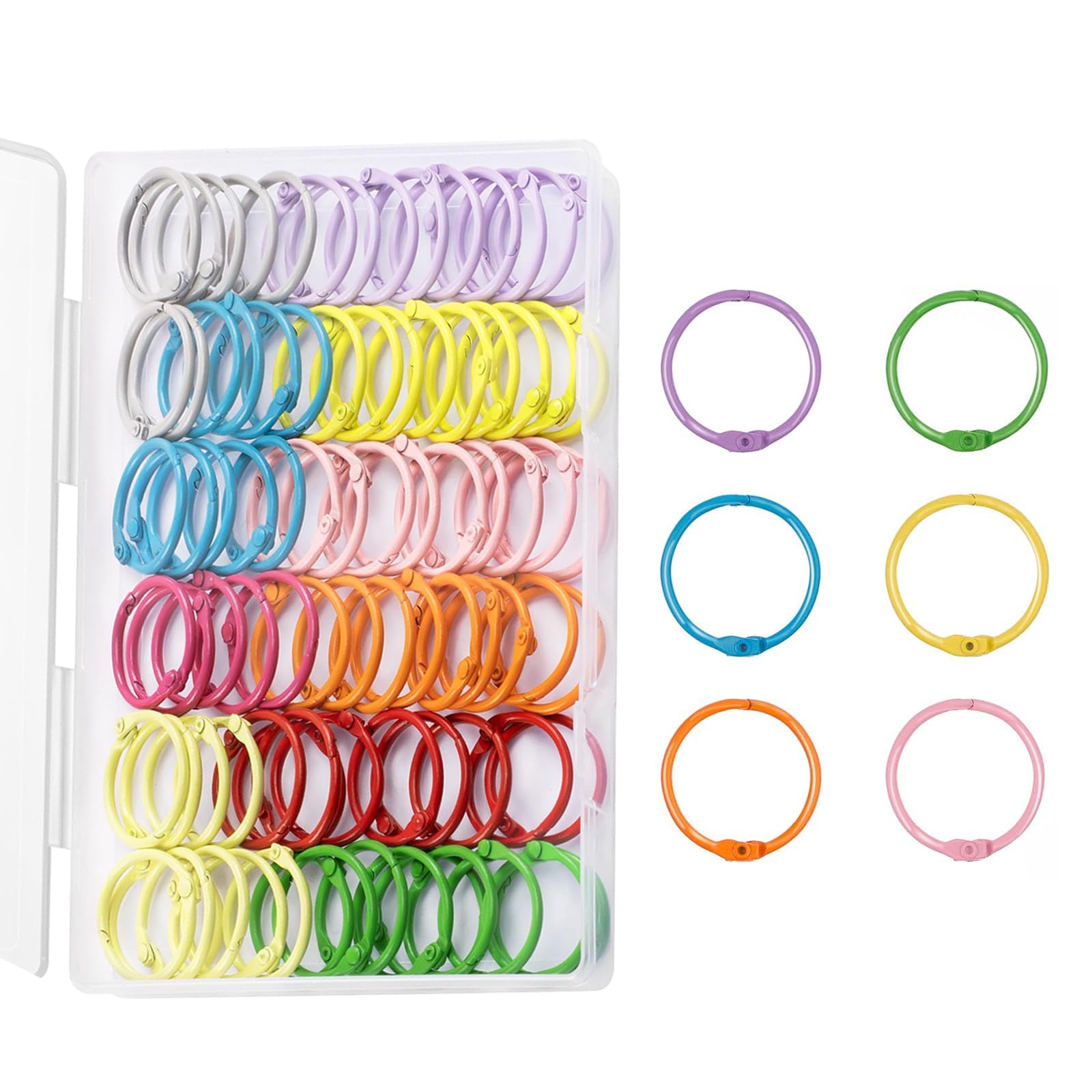 Metallic Loose Leaf Binder Rings,Clip Rings,Flash Card Rings for Index Cards,Key Rings with 1 Clear Organizer Box,Notebook and Crafts for School, Home,Office(1.2 Inch)