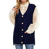Hyipels Women's Sweater Vest,Long Cable Loose Knitted Sleeveless V Neck Casual Sweaters Tank Top S~XL