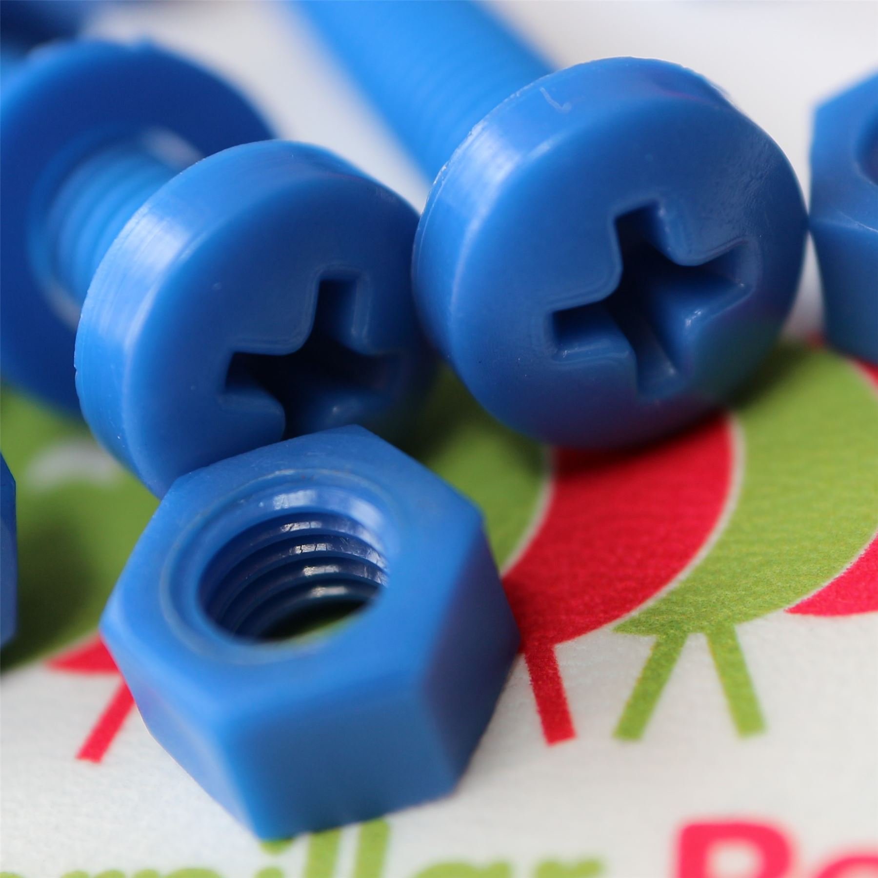 20 x Blue Pan Head Screws Polypropylene (PP) Plastic Nuts and Bolts, Washers, M6 x 20mm