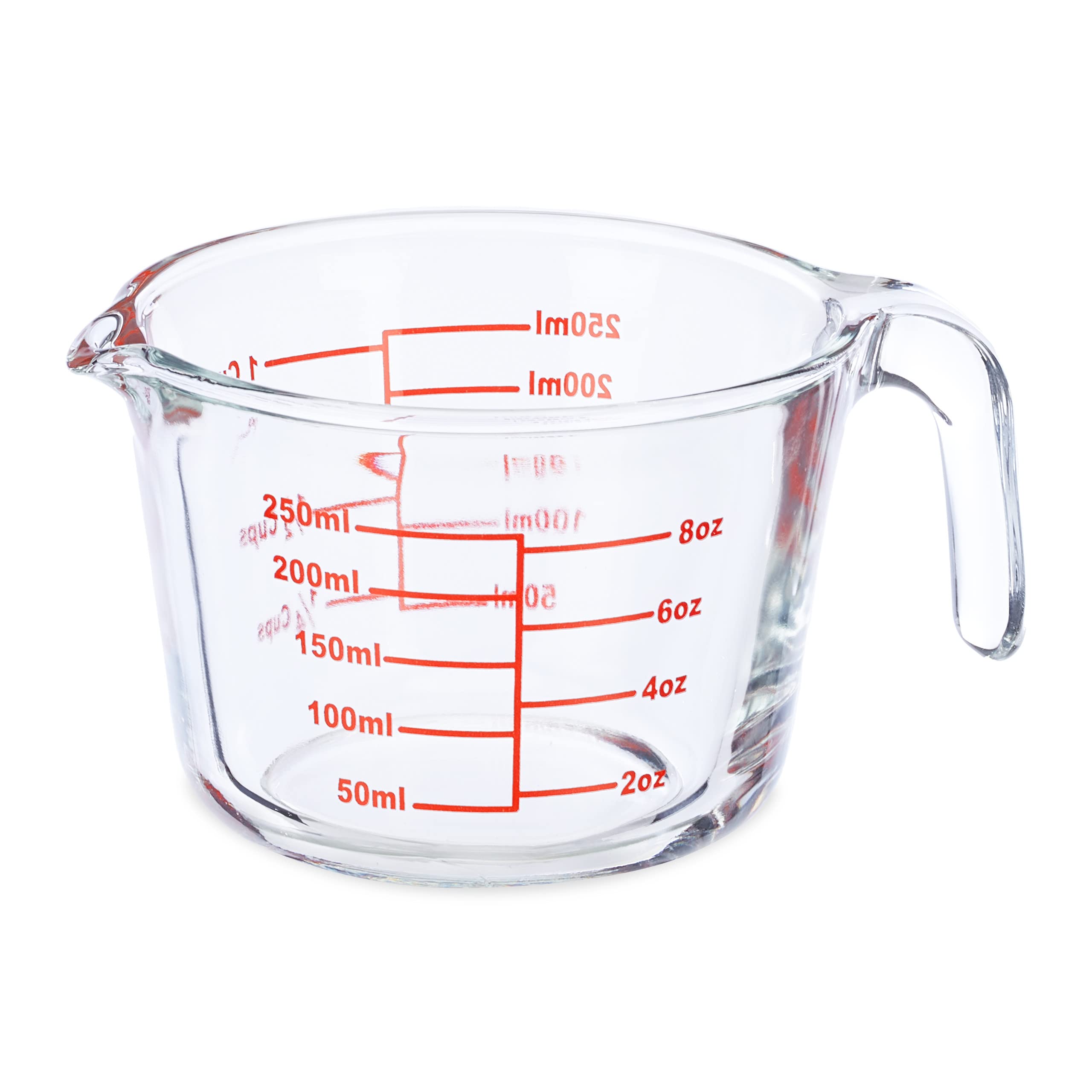 Relaxdays Glass Measuring Jug, 250 ml, Heat Resistant, Microwave Safe, Milliletres, Ounces & Cups, Transparent