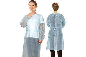 OMNIA ONE CORPORATION 50 PCs Dental Grade Disposable PP+PE Isolation Gown AAMI by Omnia ONE | Full Coverage, Fluid-Resistant, Comfortable Fit, Latex-Free, Medical & Multipurpose Protection