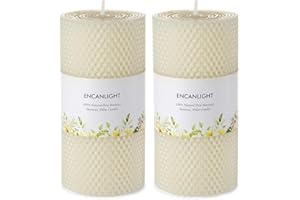 ENCANLIGHT Pure Beeswax Pillar Candles, 3x6 Inch White Honeycomb Bees Wax Pillar Candle Hand Rolled, 30 Hours Long Burning, Unscented and Dripless for Home Decor, Christmas, Weddings
