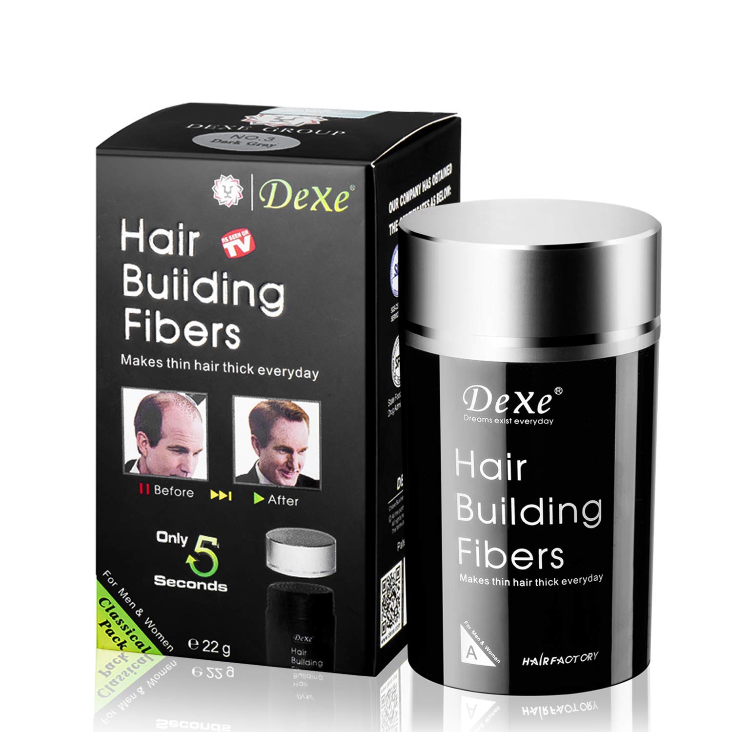 Hair Building Fibers - Thickening Fiber for Women and Men-Gentle Plant Formula-Hypoallergenic-Natural Look - Hair Loss Concealer Powder for Thicker Fuller Hair - .77oz (Dark brown)