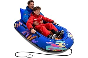 Snow Tube Heavy-Duty, Hyperzoo Extra-Wide 2 Person Inflatable Snow Sled with Rip-Proof Fabric Cover, Snow Tubes for Sledding with Backrest & Reinforced Handles for Family Christmas Birthday Gift