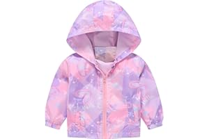 Toddler Boys Girls Cute Cartoon Print Hooded Jacket Trench Coat Zipper Windbreaker Outwear