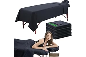 OMUTAVM 3 Piece Massage Table Sheets Set 4 Sets Microfiber Massage Bed Cover Soft Waterproof and Oil Proof Reusable for SPA Beauty Tattoos Includes Table Cover,Fitted Sheet and Face Rest Cover (Black)