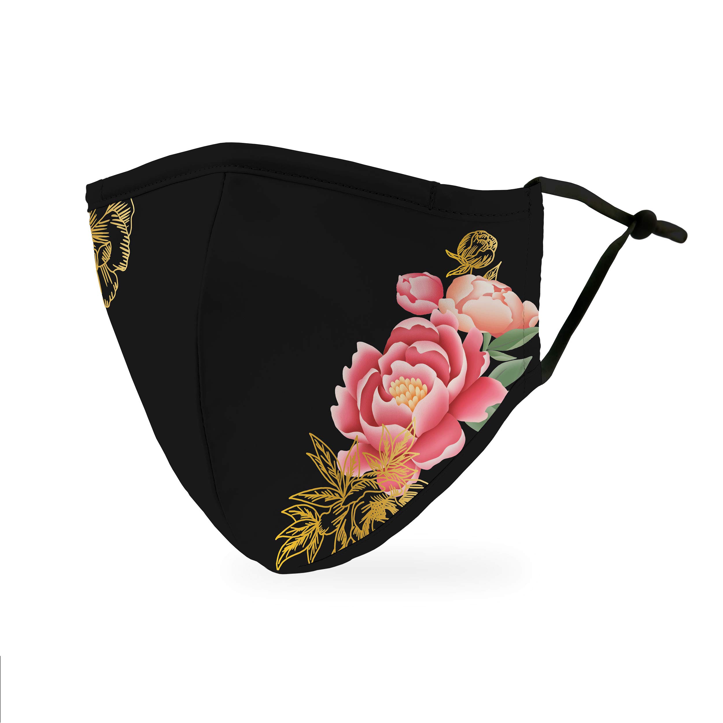 Weddingstar Washable Cloth Face Mask Reusable and Adjustable Protective Fabric Face Cover w/Dust Filter Pocket - Black Modern Floral