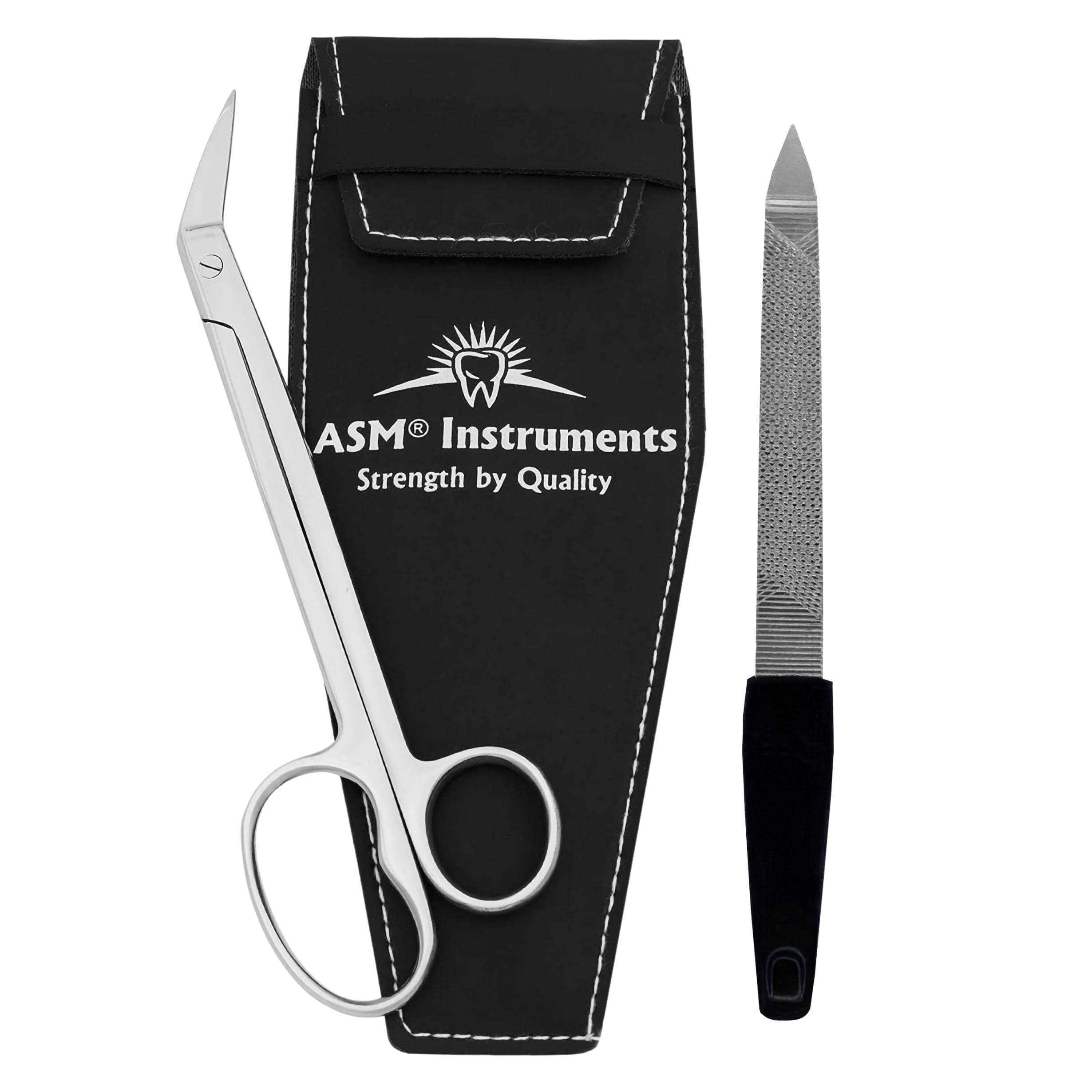 ASM Toe Nail Scissors Clippers + Nail File with Pouch - Extra Long Handle Stainless Steel Toenail Scissor for Fingernail & Thick Ingrown Toenails Chiropody Podiatry Nail Clippers for Women & Men