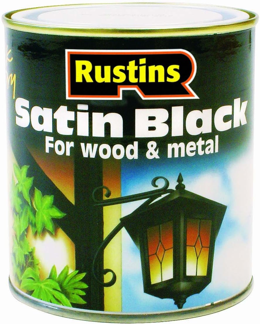 RUSTINS Quick Drying Satin Black Paint 1L, Effortless Application for a Smooth Professional Finish