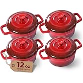 Lareina Mini Cocotte 12oz Ceramic Casserole Dish Set with Lid, Red | Small casserole ramekins with handles, oven, microwave &amp; dishwasher safe. Perfect for baking, serving, and individual meals.