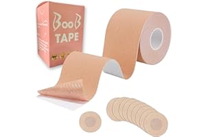 FurttBlem Boob Tape 2''/5CM Wide*5M with 10 Pieces Nipple Cover,Body Tape for Women A-E Cup Nude,Breathable Boobtape for Brea