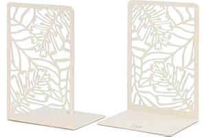 CNK Premium BookEnds for Heavy Books - Metal Book Stoppers for Book Shelves - Decorative Home Office Book Holders (Tropical White)