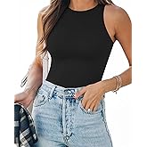 MANGOPOP Tank Top Body Suits Women Sexy Crew Neck Racerback Halter Ribbed Sleeveless Bodysuit for Women