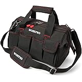 WORKPRO 14-inch Tool Bag, Multi-pocket Tool Organizer with Adjustable Shoulder Strap, W081021A , black