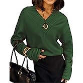 Womens Long Sleeve V Neck Sweaters 2025 Fall Casual Classic Soft Loose Fit Basic Pullover Jumper Top Winter Old Money Clothes