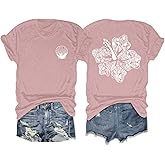 Lubpow Hawaiian T Shirts for Women Oversized Aesthetic Hibiscus Flower Beach Shirt Teens Preppy Tropical Graphic Tee Tops
