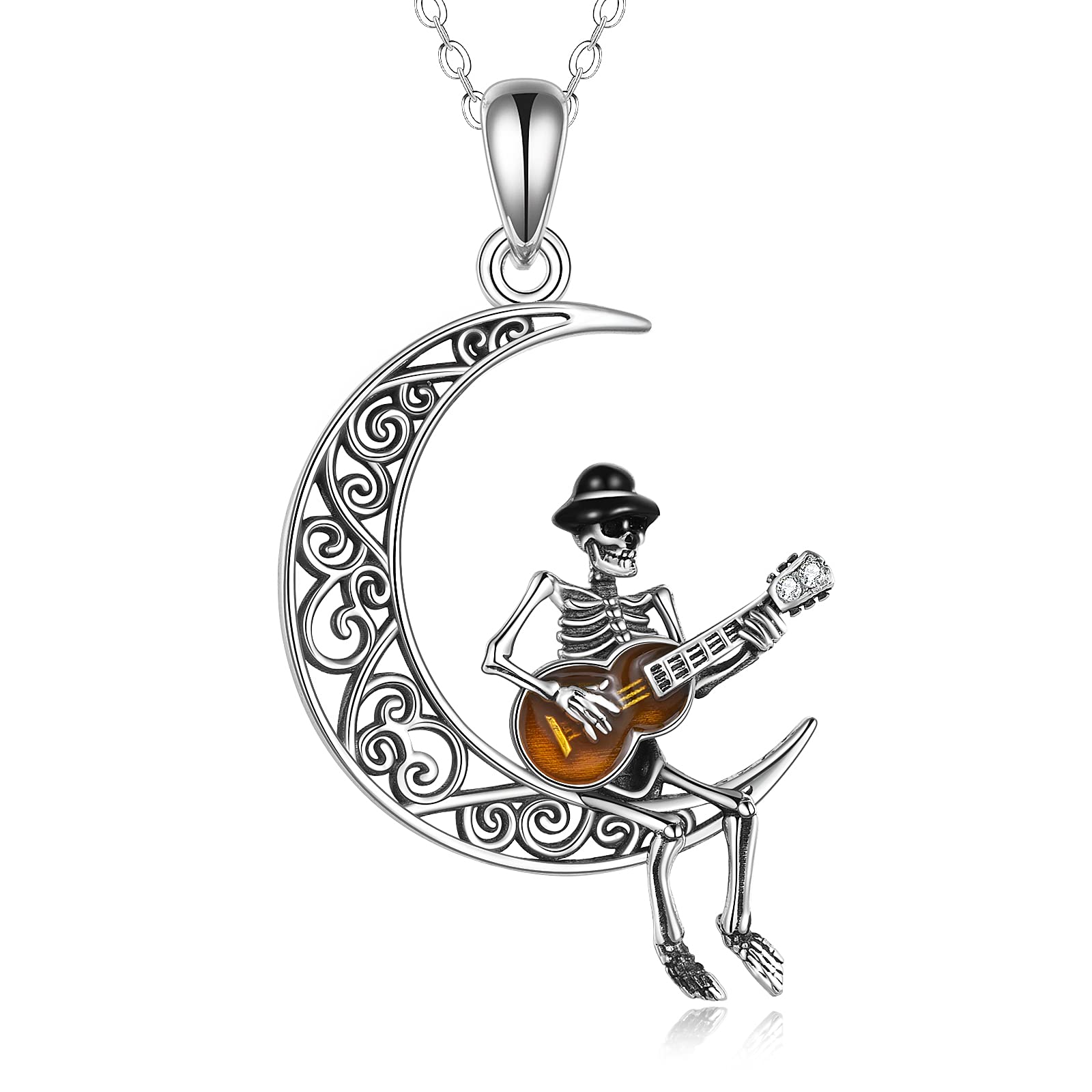 VENACOLY Skull Sterling Silver Guitar Skull Pendant Skeleton Gothic Mother's Day Jewellery for Women