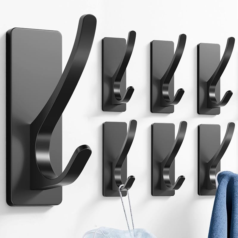 pickpiff Self Adhesive Hooks Extra Sturdy 6kg Stainless Steel Black 6 Pack