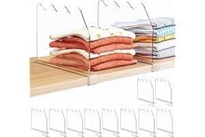 SPACEKEEPER Shelf Dividers for Closet Organization, Clear Closet Shelf Divider for Clothes Purses Separators, Wood Shelves Organizer for Bedroom, Kitchen, Office, Cabinets, Bathroom, 10 Pack