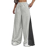 ZAFUL Wide Leg Sweatpants for Women Side Striped Patchwork High Waisted Drawstring Active Joggers Pants with Pockets